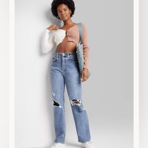 WILD FABLE womens super-high rise distressed straight jeans medium wash